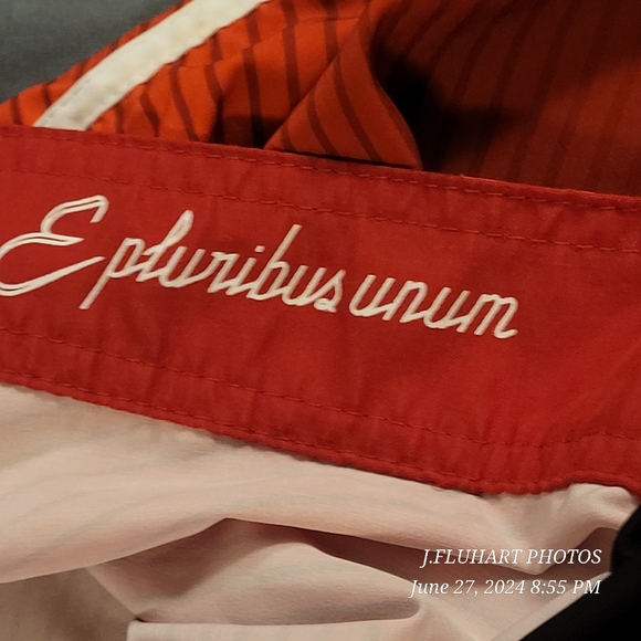 HURLEY PHANTOM USA OLYMPIC BOARD SHORTS UNMARKED SIZE FLAT MEASUREMENTS IN PHOTO - Picture 9 of 16